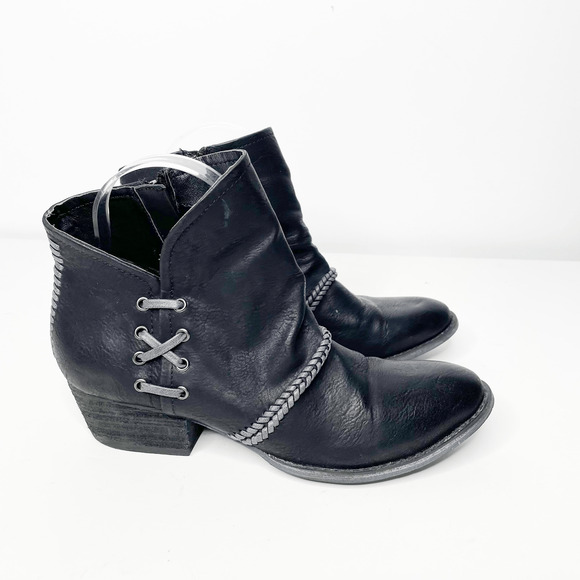 Rebels Chastity Ankle Bootie Black vegan leather whipstitch heeled Womens US 6 - Picture 2 of 5